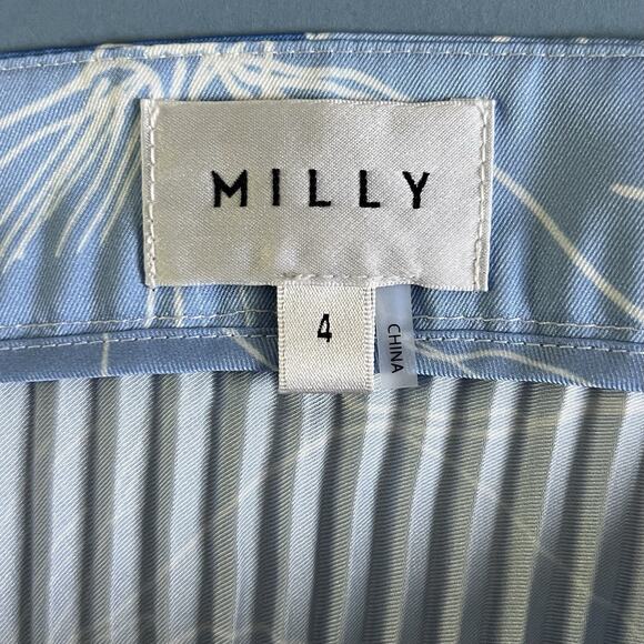 Milly Irene Waterlily Print Pale Blue Pleated Asymmetric Midi Dress - Picture 6 of 7